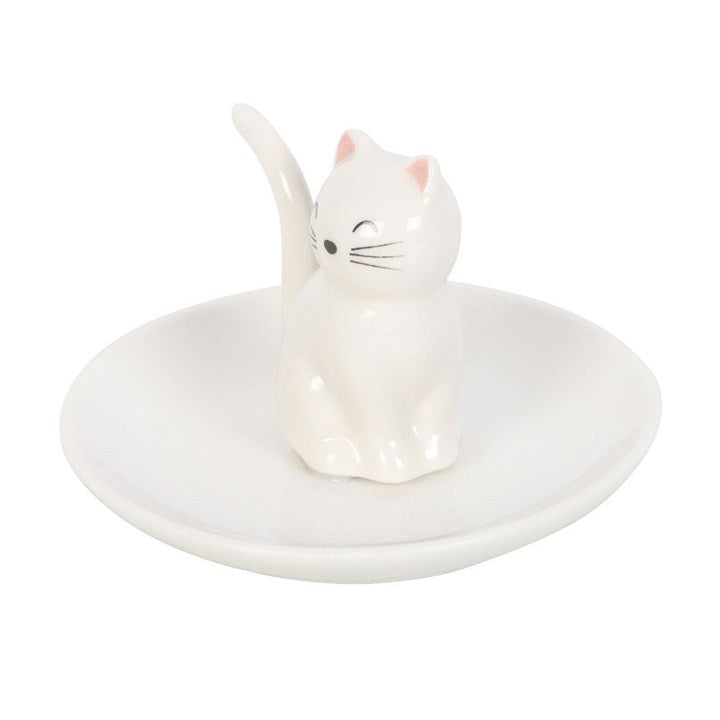 Sitting White Cat Face Trinket Dish