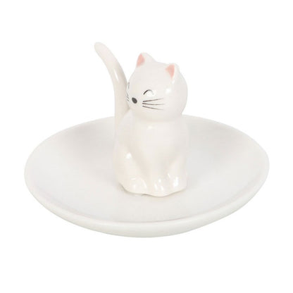 Sitting White Cat Face Trinket Dish