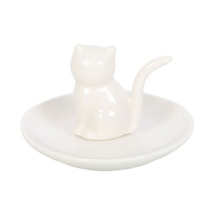 Sitting White Cat Face Trinket Dish