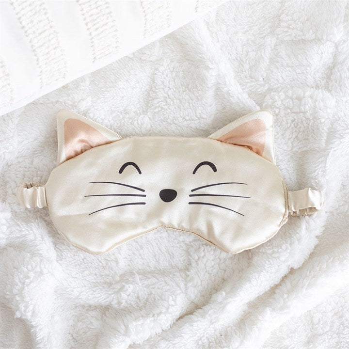 White Cat Face Satin Eye Mask