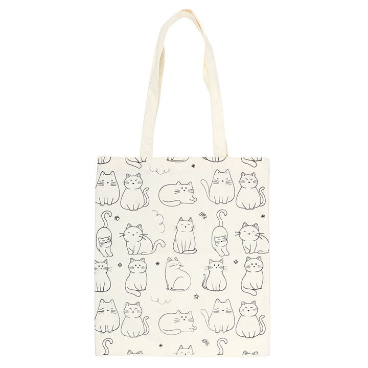 White Cat Print Polycotton Tote Bag