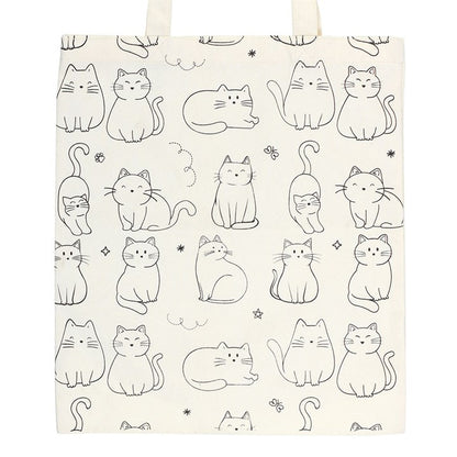 White Cat Print Polycotton Tote Bag