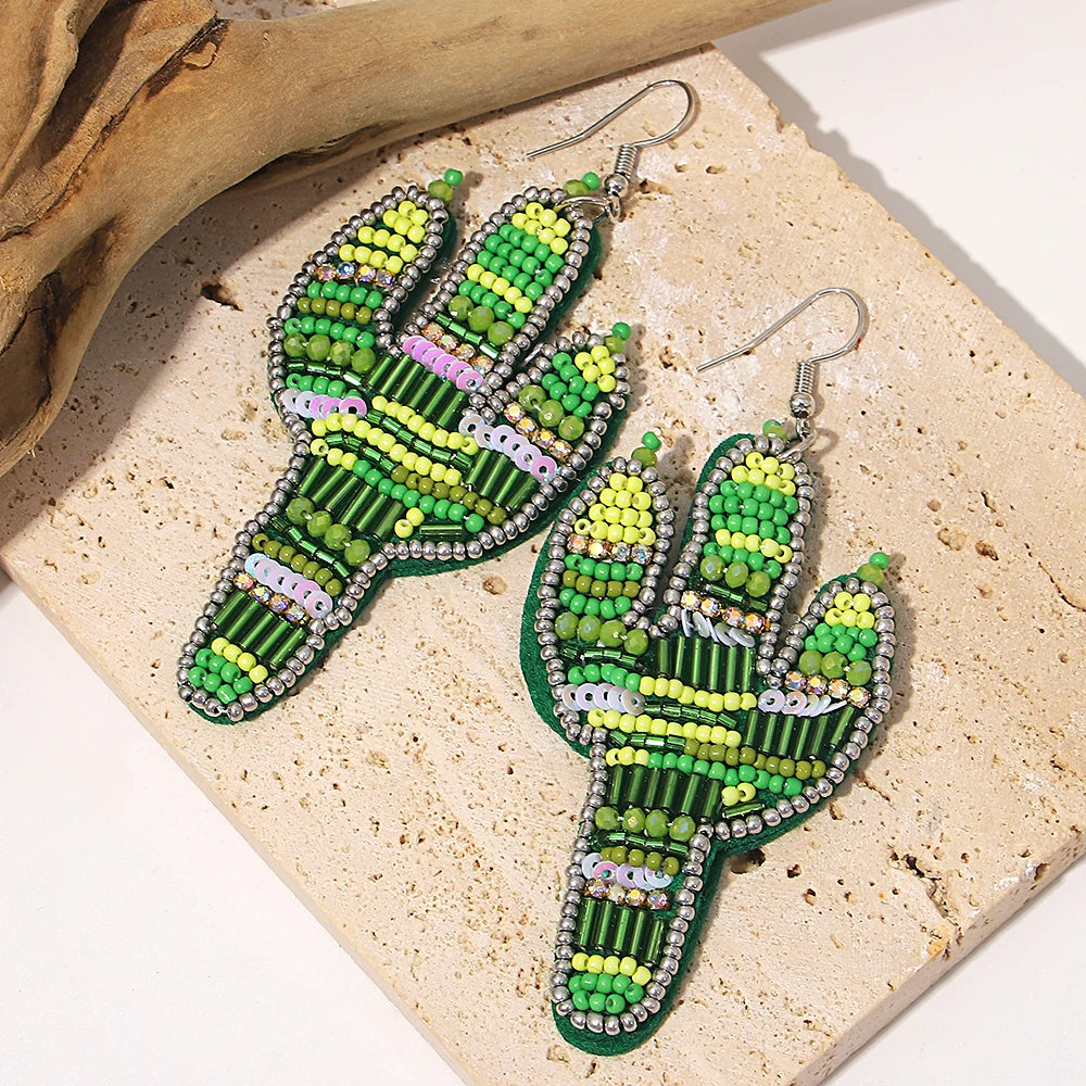 Beaded Cactus Earrings