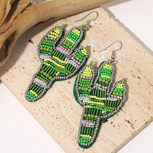 Beaded Cactus Earrings