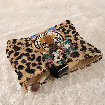 Tiger Corduroy Makeup Bag