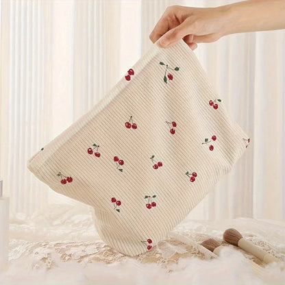 Cherry Print Corduroy Makeup Bag