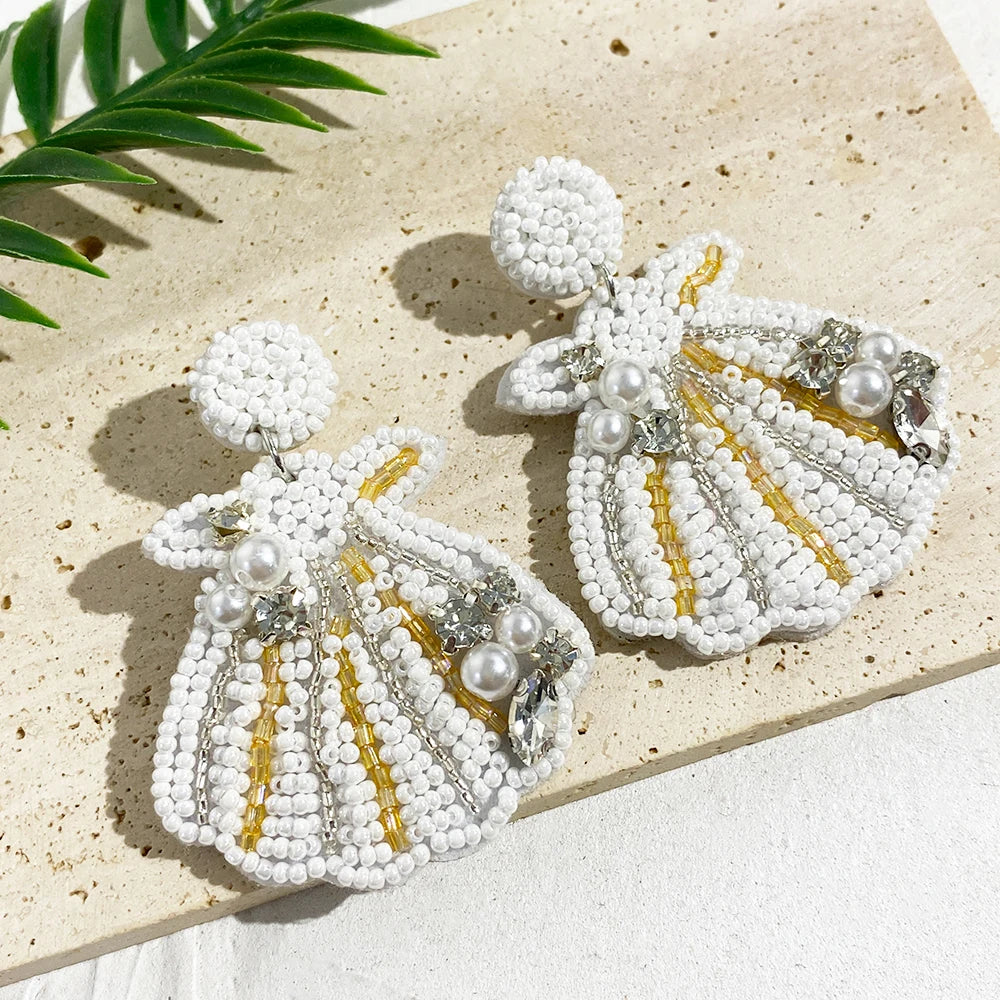 Beaded Clam Shell Earrings