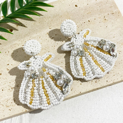 Beaded Clam Shell Earrings