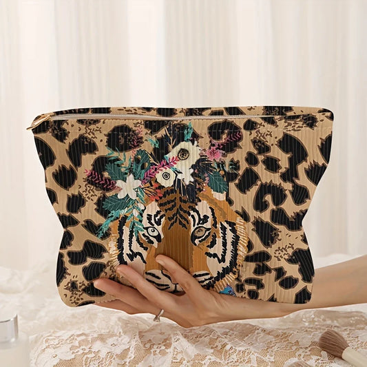 Tiger Corduroy Makeup Bag