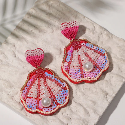 Beaded Clam Shell Earrings