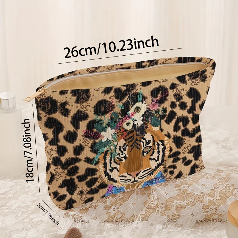 Tiger Corduroy Makeup Bag