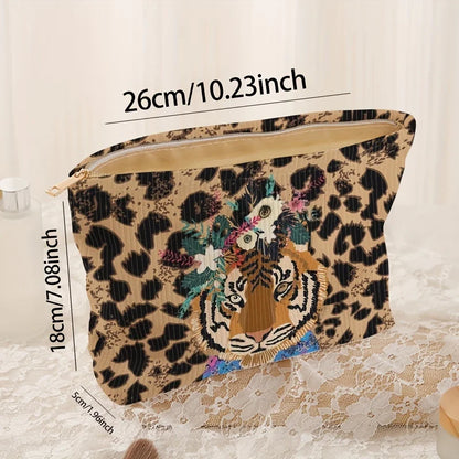 Tiger Corduroy Makeup Bag