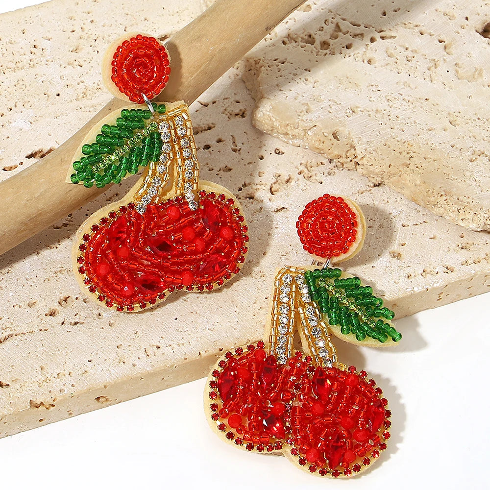Beaded Cherry Earrings