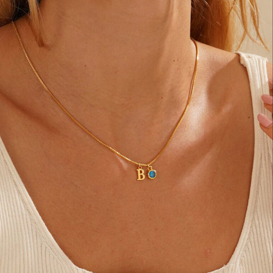 Dainty Gold Initial Birthstone Necklace